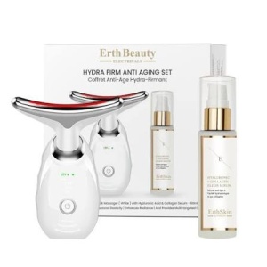 HYDRA FIRM ANTI AGING SET ( AGE -DEFYING FACE AND NECK MASSAGER - WHITE WITH HA SERUM) erth beauty