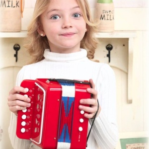 Acordeon Pentru Copii, Acordeon Jucarie pentru Educatie Timpurie, 7 butoane 2 bass, Acordeon Instrument Muzical pentru Copii, 18 x 17 x 10 cm, Rosu - Img 4