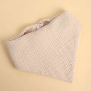 Baveta Triunghiulara, din Bumbac, pentru Copii 0-12 Luni, 33x32 cm, Rezistenta la Apa, Crem - Img 2