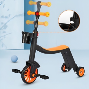 Bicicleta 8 in 1, Transformabila, Multifunctionala, Reglare Inaltime, cu Maner de Impingere Detasabil, Tricicleta, Trotineta, 3 Roti, Pedale, Cosulet, 3-6 Ani, Portocaliu - Img 5