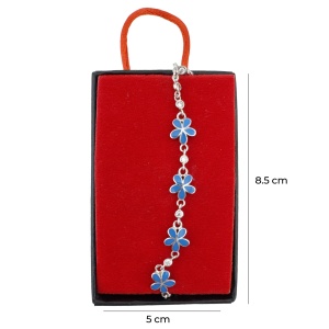 Bratara pentru Dama Copii, Jolie, Argint 925, Model Floare, cu Email si Zirconiu, 22 cm/4.4g, Argintiu/Albastru - Img 3