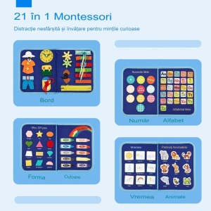 Carte Senzoriala Educativa Montessori, Model Dinozauri, 5 Pagini, Albastru - Img 4
