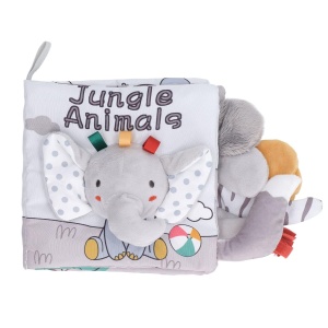Carte Senzoriala, pentru Bebelusi, 15x16x6 cm, cu Animalute, 3D, Cu Sunete si Fosnete, 0-3 Ani, Model Elefantel, Gri