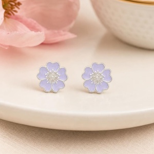 Cercei pentru Copii Argint 925, Jolie, Model Floricele, cu Email Colorat, 1.26 g, Argintiu - Img 3