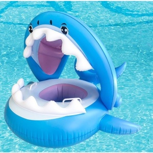 Colac de inot gonflabil pentru copii, Albastru, Model Rechin, 90 cm, Flippy - Img 2
