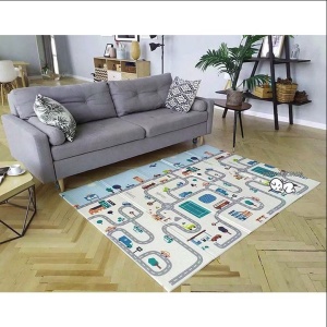 Covoras de Joaca pentru Copii Termic cu 2 Fete, Model Vulpi si Pista de Masini, cu Spuma, Impermeabil, Antiderapant, 200cm x 160cm x 0.6cm - Img 3