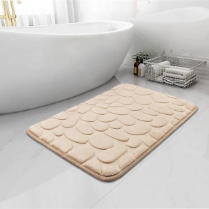 Covoras pentru Baie Antiderapant, Uscare Rapida, Model 3D Piatra, 40x60 cm, Bej - Img 3