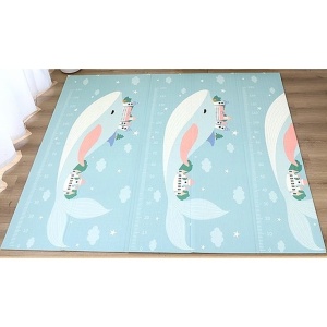 Covoras pentru Copii, cu 2 Fete, Model Balene/Iepurasi, din XPE+PE, Impermeabil, Antiderapant, Protectie Termica, +3 Luni, Pliabil, 180 x 200 x 1.5 cm, Multicolor - Img 3