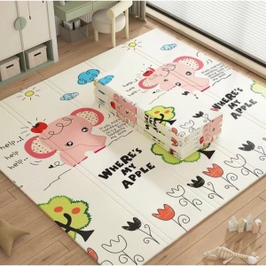 Covoras pentru Copii, cu 2 Fete, Model Elefantei/Padure, din XPE+PE, Impermeabil, Antiderapant, Protectie Termica, +3 Luni, Pliabil, 180 x 200 x 1.5 cm, Multicolor - Img 4
