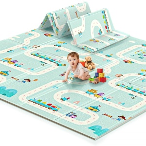 Covoras pentru Copii, cu 2 Fete, Model Oras/Safari, din XPE+PE, Impermeabil, Antiderapant, Protectie Termica, +3 Luni, Pliabil, 180 x 200 x 1 cm, Multicolor - Img 4