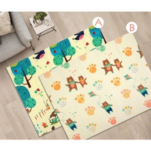 Covoras pentru Copii, cu 2 Fete, Model Zmeu/Ursi, din XPE+PE, Impermeabil, Antiderapant, Protectie Termica, +3 Luni, Pliabil, 180 x 200 x 1.5 cm, Multicolor - Img 3