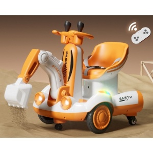 Excavator Electric, pe 4 Roti Antiderapante, cu Telecomanda, Brat Controlat Electric, cu Telecomanda, +2 Ani, Galben - Img 2