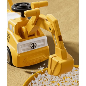 Excavator Manual pentru copii, 3 ani, Sport, Claxon, Cutie Depozitare, Lumini, Scaun, 62x26x47 cm, Galben - Img 6