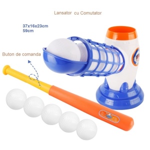 Joc de Baseball Interactiv, Lansator Aruncare prin Buton de Lansare pe Bata, Include Bata si 5 Mingii, 37 x 23 x 16 cm Baza, 59 cm Bata, Multicolor - Img 2