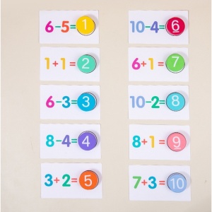 Joc Educational, Invatare Adunare si Scadere, Cifre din Lemn, 46 Planse, +3 Ani, Multicolor - Img 2