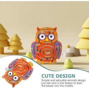 Joc Montessori cu Bile, Creion Magnetic, Tip Labirint, din Lemn, Model Bufnita, 18.5x17.5 cm, Portocaliu-Mov - Img 3