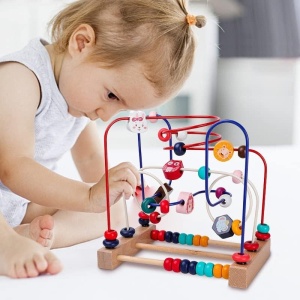 Jucarie din lemn Montessori – Labirint motricitate cu abac si animalute - Img 5