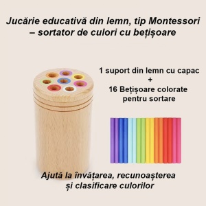 Jucarie Educativa Montessori din Lemn, 19 Piese, Sortator cu Betisoare, 2+ ani, 11.3 x 7 cm, Multicolor - Img 4