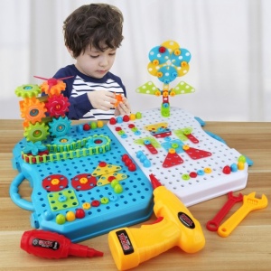 Jucarie Educativa Si Interactiva, Set De Constructie Puzzle Din ABS Cu Bormasina Pentru Dezvoltatea Creativitatii Si A Indemanarii 2D si 3D, Valiza, +3, 31x7x25 cm, 336 Piese - Img 4