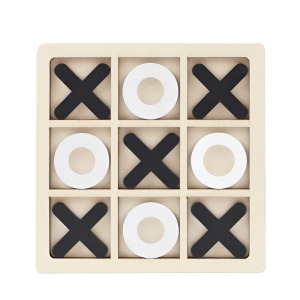 Jucarie Montessori Tic Tac Toe, Educativa, Interactiva, din lemn, X si O, 9 Piese, 14.3x14.3 cm, Negru Alb