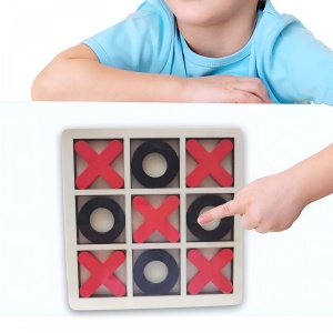 Jucarie Montessori Tic Tac Toe, Educativa, Interactiva, din lemn, X si O, 9 Piese, 14.3x14.3 cm, Negru Rosu - Img 3