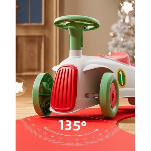 Masinuta Ride-On cu Sistem Anti-Rasturnare, Claxon pe Volan, 1-6 Ani, 60 x 28 x 34 cm, Alb-Verde - Img 6