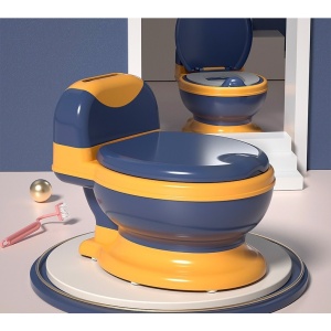 Olita Bebelusi, pentru Copii 1 - 8 Ani, Model Toaleta Adulti, Colac Moale PVC, Compartiment Detasabil, Cutie Depozitare Hartie, 34 x 32 x 19 cm, Albastru/Portocaliu - Img 5