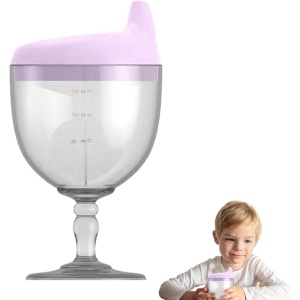Pahar din Plastic Transparent cu Picior, pentru Copii, 14 x 7.7 cm, cu Cioc Antiscurgere, + 3 Ani, Fara Maner, Mov - Img 5