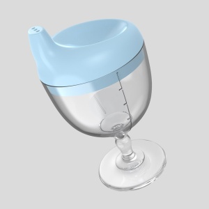 Pahar din Plastic Transparent cu Picior, pentru Copii, 14 x 7.7 cm, cu Cioc Antiscurgere, + 3 Ani, Fara Maner, Albastru - Img 5