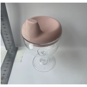 Pahar din Plastic Transparent cu Picior, pentru Copii, 14 x 7.7 cm, cu Cioc Antiscurgere, + 3 Ani, Fara Maner, Roz - Img 6