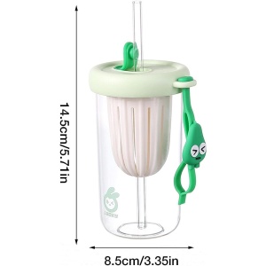 Pahar din silicon, cu capac si pai, pentru copii, anti-cadere, 500ml, Verde - Img 6