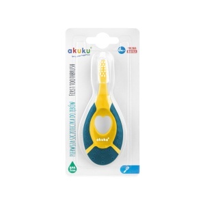 Periuta de dinti Akuku First brush bebelusi si copii, maner silicon, recomandat pentru 0-2 ani, verde/galben - Img 2