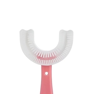Periuta de Dinti in Forma de U, pentru Varsta 6-12 ani, Peri Moi, 12 cm, Model Inima, Culoare Roz - Img 2
