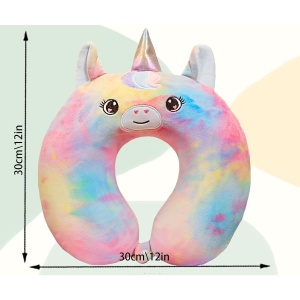 Perna de Calatorie in Forma de U, Pentru Gat si Cap, Umplutura din Spuma cu Memorie, 30x30 cm, Model Unicorn, Accesoriu de Voiaj, Birou, Masina, Sistem Prindere Capse, Multicolor - Img 4