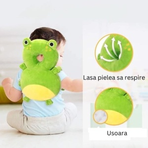 Perna tip Rucsac pentru Protectia Capului, Tetiera tip Broscuta, pentru Bebelusi, Verde - Img 3