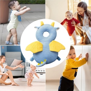 Perna tip Rucsac pentru Protectia Capului, Tetiera tip Dragon, pentru Bebelusi, Design tip Plasa, Albastru - Img 4