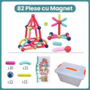 Piese Magnetice pentru Copii, Set din 82 de Piese de diferite Culori, Multicolor - Img 2