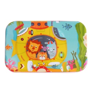 Puzzle 60 de Piese din Lemn in Cutie Metalica, Model Submarin, Educativ, Dezvoltare Abilitati Cognitive, pentru Prescolari, 22.5x13.5 cm - Img 6