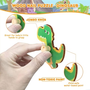 Puzzle Montessori din Lemn pentru Copii, 3D, 0-3 Ani, Model Dinozauri, 8 Piese, 30x22.5x0.8 cm, Multicolor - Img 5