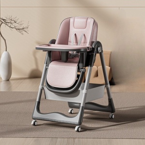 Scaun de Masa pentru Bebelusi si Copii, 2 Tavite si Husa Detasabile, Multifunctional, Inaltime Ajustabila, Spatar Reglabil Moale, 100x50x80cm, de la 6 Luni, Roz - Img 3