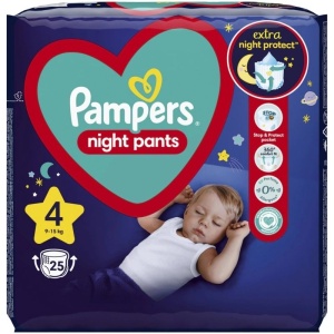 Scutec Chilotel de noapte Pampers Night, marimea 4, 9 - 15 kg, 25 bucati