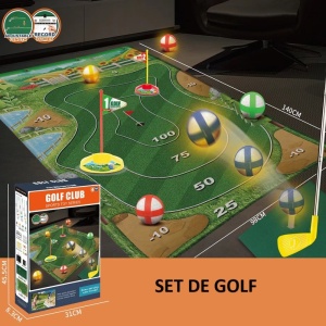 Set de Golf, Interactiune Parinte-Copil, Covor de Golf, 140 x 98 cm, 4 Mingii cu Scai, 3 Crose Reglabile, Model A, +3 Ani, Multicolor - Img 2
