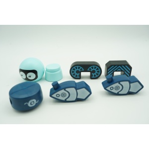 Set inteligent de blocuri magnetice pentru copii, 7 piese, cutie depozitare, robotel, albastru - Img 5