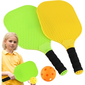 Set Joc de Ping-Pong, 2 Palete, 1 Minge, + 6 Ani, 37.5 x 18 x 3 cm, Galben/Verde - Img 4