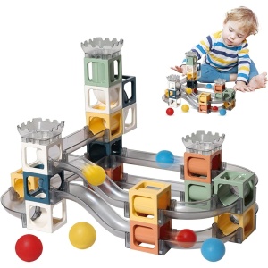 Set piese magnetice de constructie, Cu tobogane si bile, 41 piese, Multicolor - Img 5