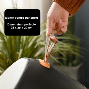 Taburet Pentru Copii, Cadru din Lemn Masiv, 25 x 29 x 29 cm, Perna de Burete Elastica si Maner de Transport, in Forma de Pinguin, Negru - Img 4