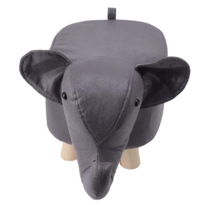 Taburet pentru Copii, Scaun Tip Taburet, Model Elefant, din Lemn Masiv, Scaun pentru Copii, 30 x 25 x 25 cm, Gri inchis - Img 5