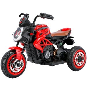 Tricicleta Electrica pentru Copii, cu 2 Acumulatoare 380*2, tip 6V7, Bluetooth, Sistem Anti-Rasturnare, Sistem de Lumini si Sunet, 6+ Ani, 95 x 58 x 45 cm, Rosu Negru