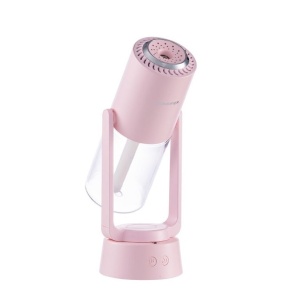 Umidificator si Purificator aer ultrasonic portabil, rezervor 200ml, cu ioni negativi, LED 7 culori, rotatie 360 grade, Roz - Img 3