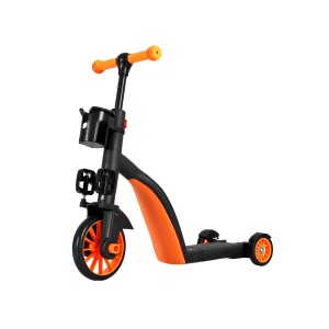 Bicicleta 8 in 1, Transformabila, Multifunctionala, Reglare Inaltime, cu Maner de Impingere Detasabil, Tricicleta, Trotineta, 3 Roti, Pedale, Cosulet, 3-6 Ani, Portocaliu - Img 2